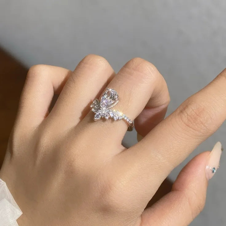 Sterling Silver Water Drop Moissanite Ring