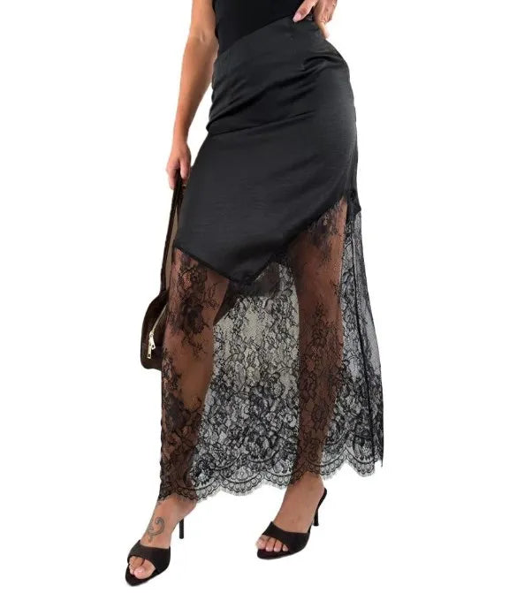 Sexy Lace Patchwork Mid-Length Skirt