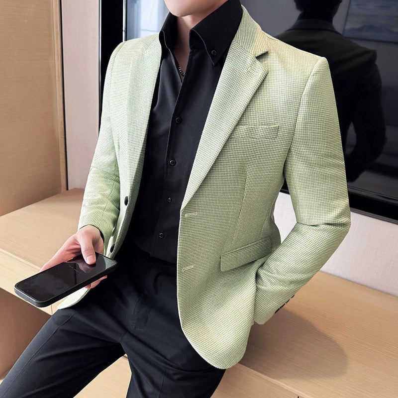 Bright Silk Grid Korean Dress Blazer