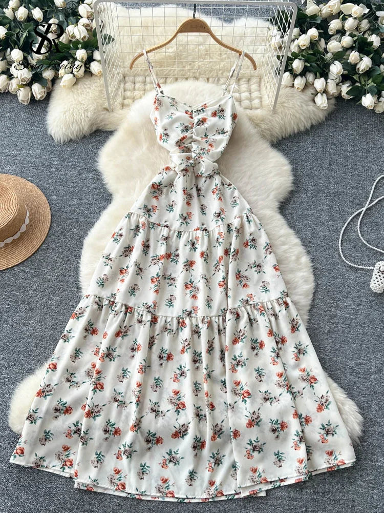 Floral Backless Beach Dress