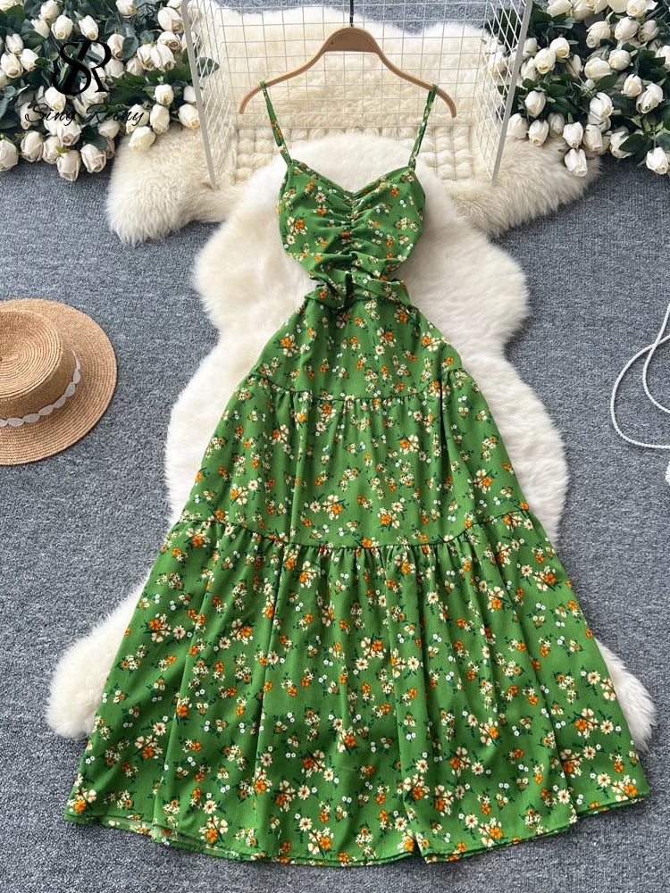 Floral Backless Beach Dress