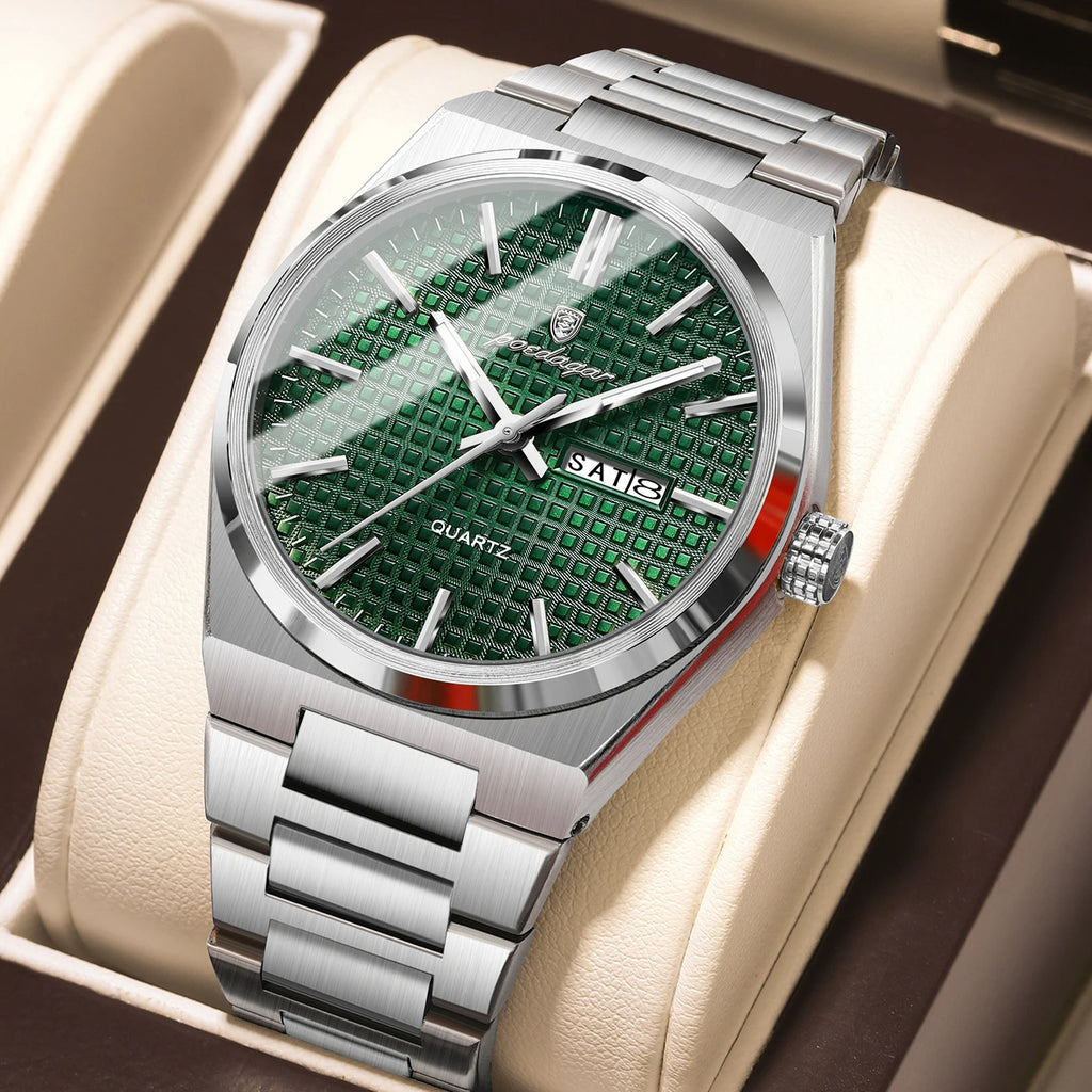 POEDAGAR Silver Steel Quartz Watch