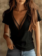 Mesh Patchwork V-Neck Top