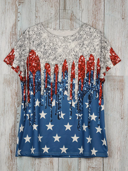 USA Flag Plus Size Casual Tee