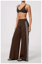 Nylon Striped Sleeveless True-To-Size Fit Two-Piece Yoga Set