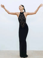 Turtleneck Maxi Patchwork Dresses
