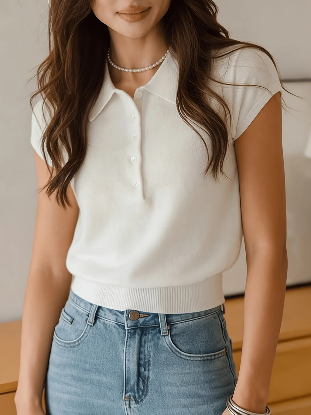 Polo Collar Knit Top