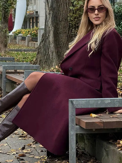 Women’s Burgundy Double-Breasted Coat