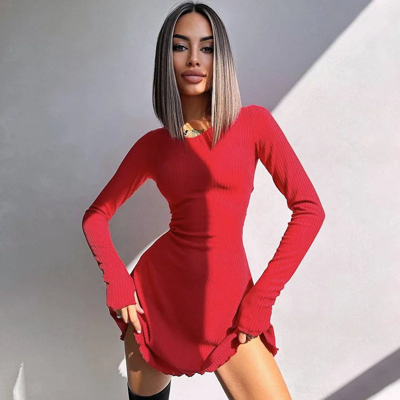 Knitted Long Sleeve Bodycon Mini Dress