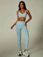 Nylon Solid Elastic Waist Two-Piece Yoga Set