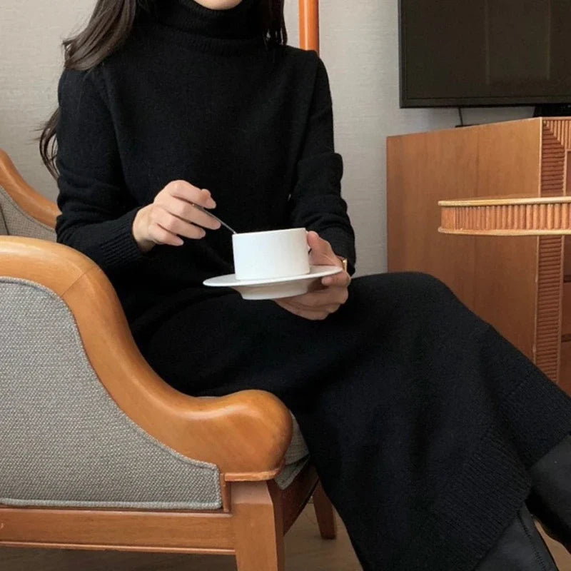 Turtleneck Loose Knit Sweater Dress