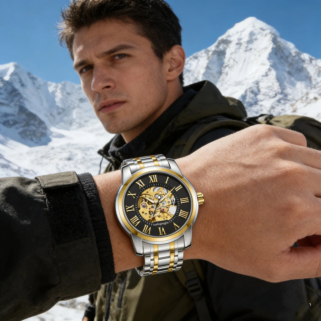 AOKULASIC Skeleton Leather Automatic Watch