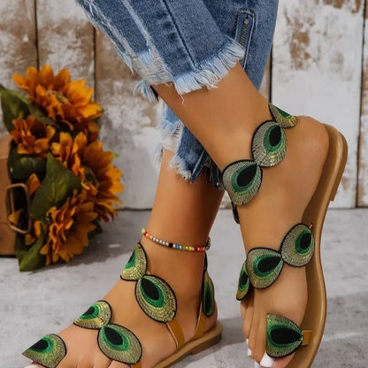 Peacock Feather Flat Sandals