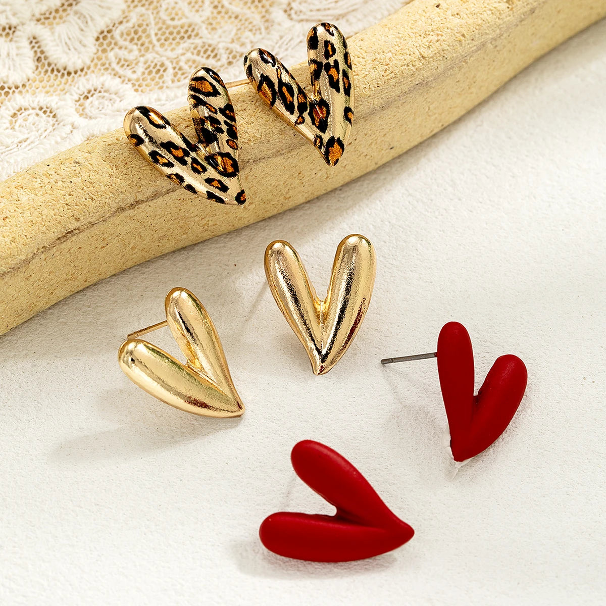 Leopard Heart Earrings Set