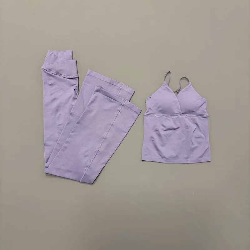 Nylon Solid Sleeveless True-To-Size Fit Two-Piece Yoga Set