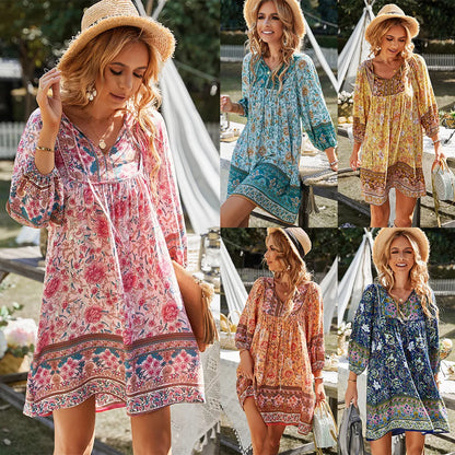 Bohemian Print V-Neck Dress