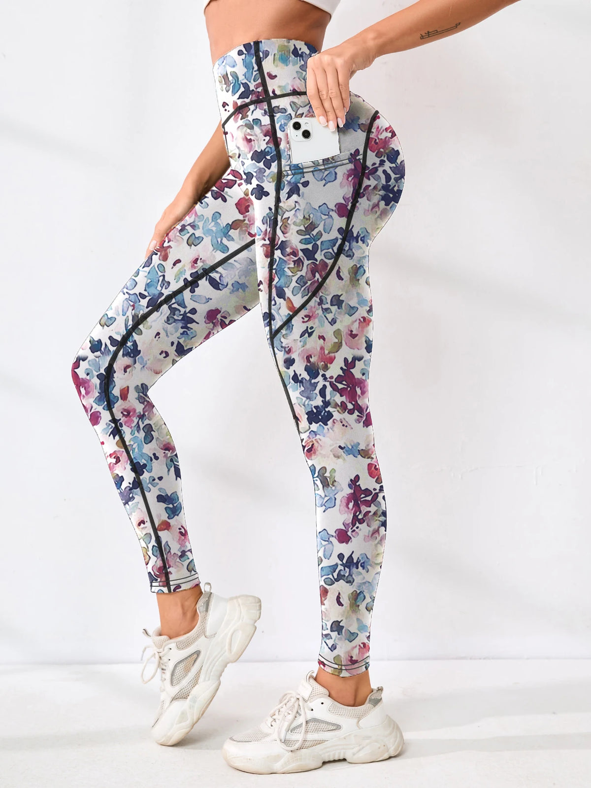 Printed Welt-Pocket Ankle Yoga Pants