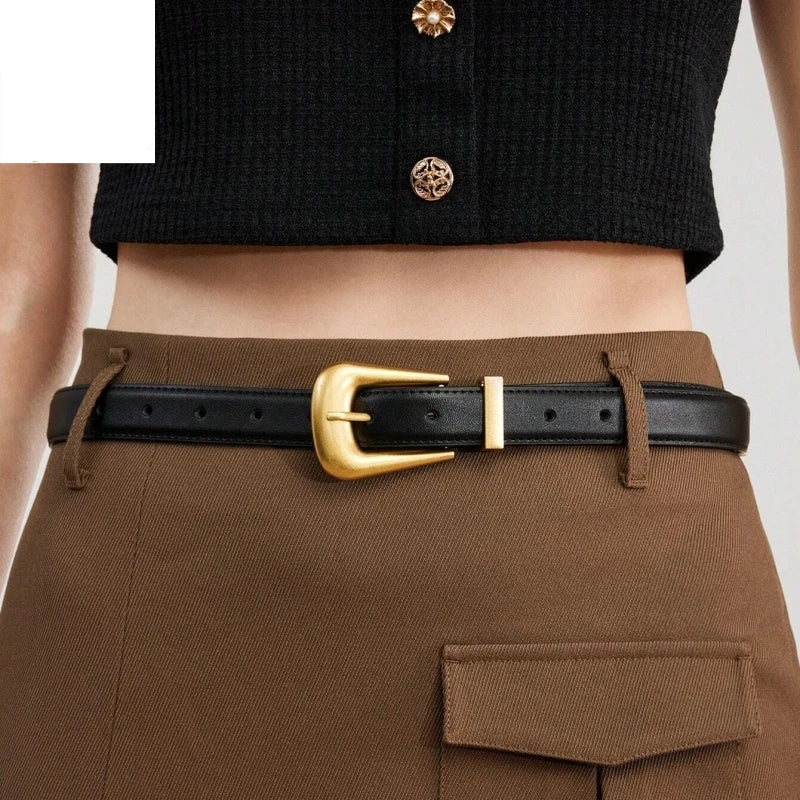 Burgundy Leather Belt with Gold Buckle