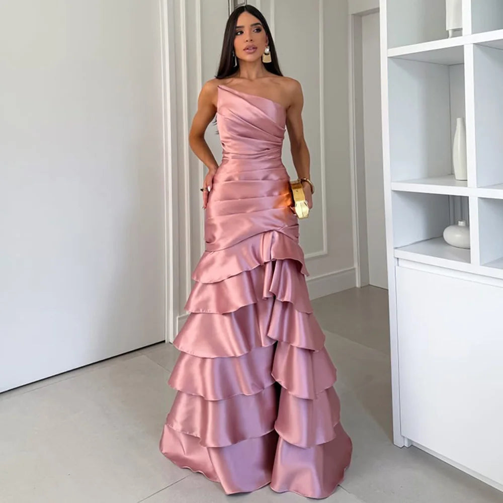 Tiered Satin Mermaid Gown