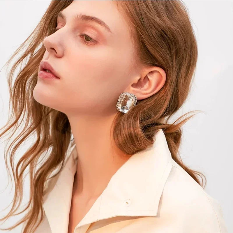 Crystal Square Clip Earrings
