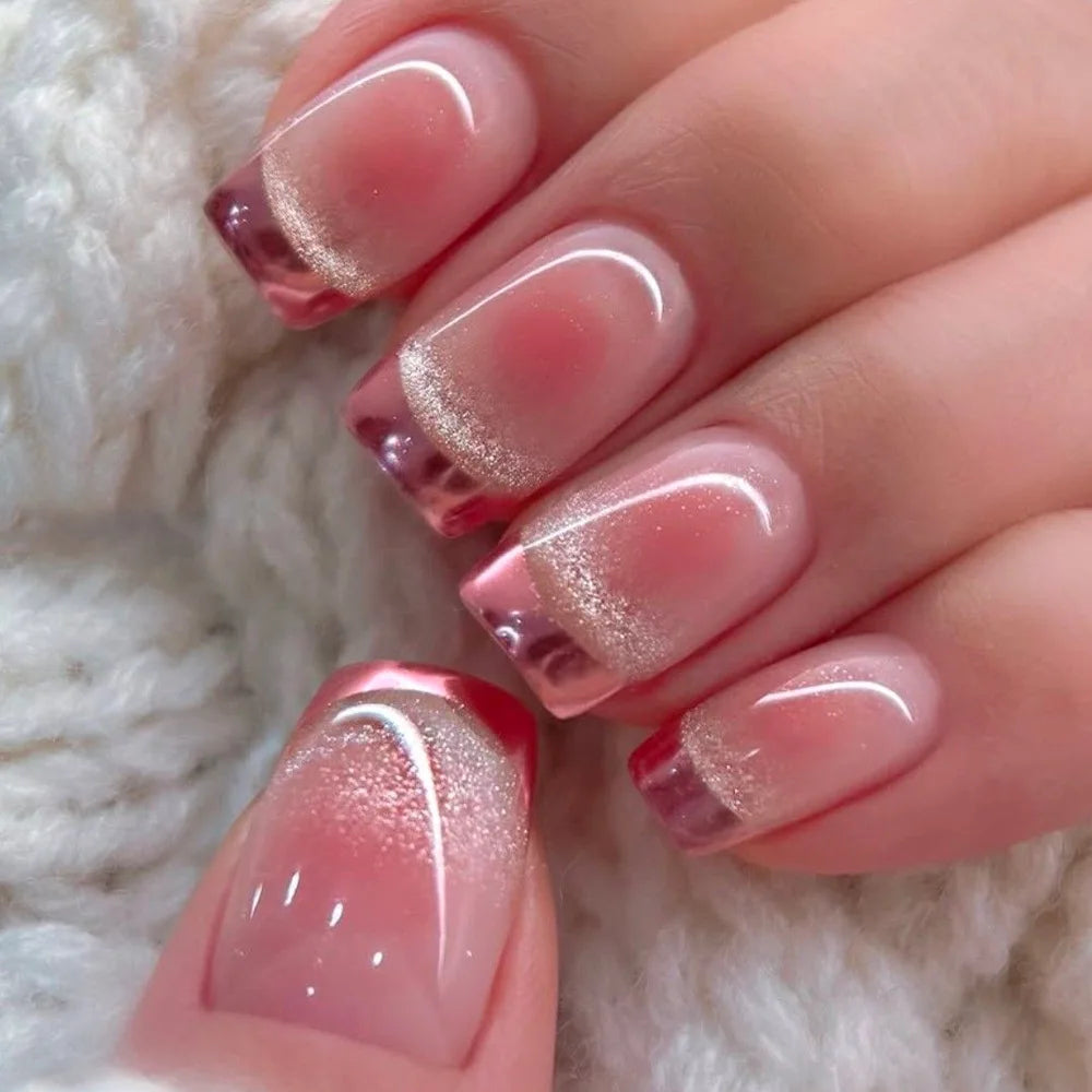 Short Square Press Nails Gradient