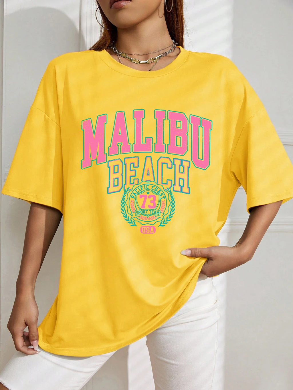 Malibu Beach Letter Print T-Shirt