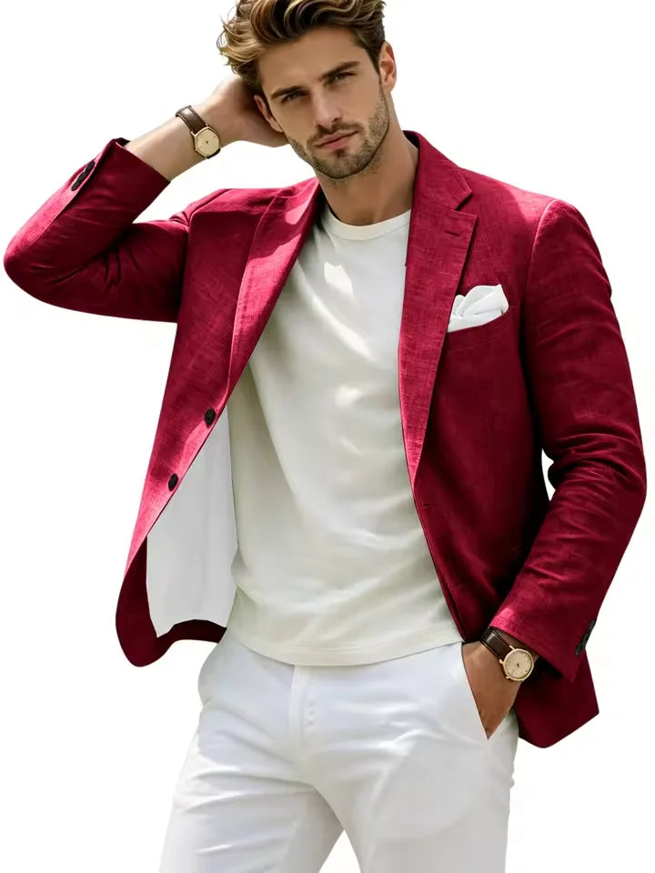 Linen Cotton Notch-Lapel Slim Blazer