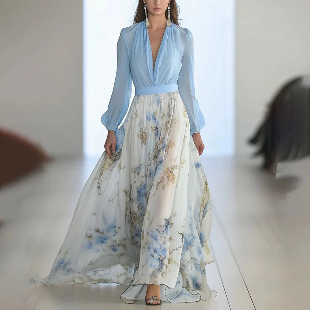 Floral Puff-Sleeve Maxi Dress