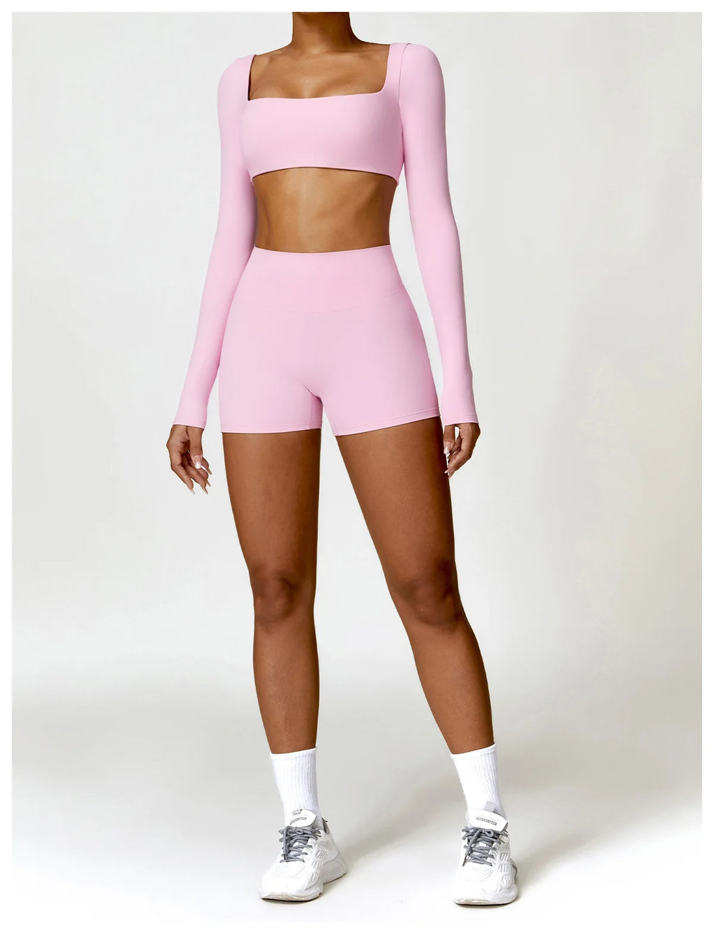 Nylon Solid Long Sleeve Two-Piece Yoga Set