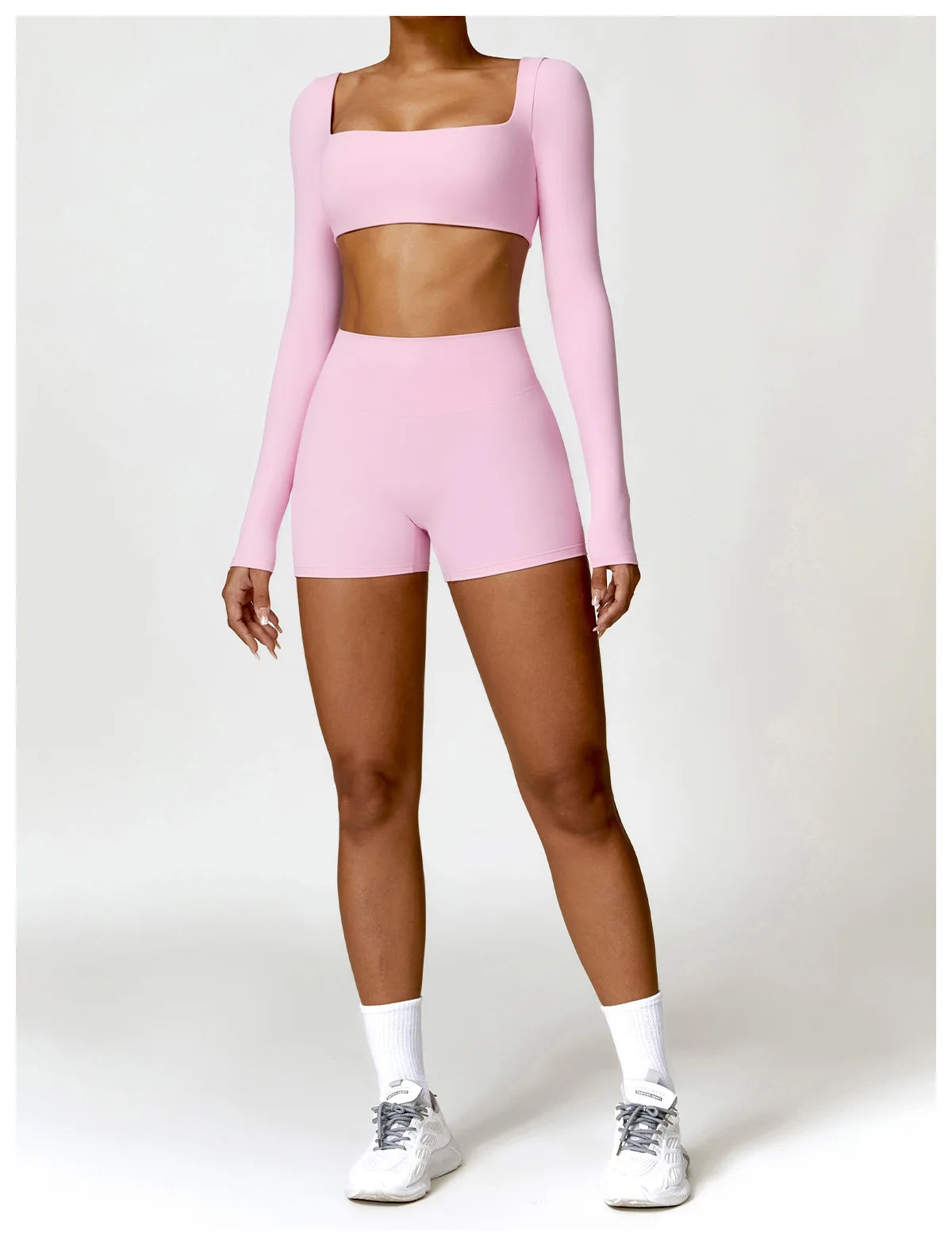 Nylon Solid Long Sleeve Two-Piece Yoga Set