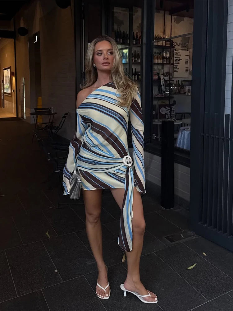 Striped Spaghetti-Strap V-Neck Dress