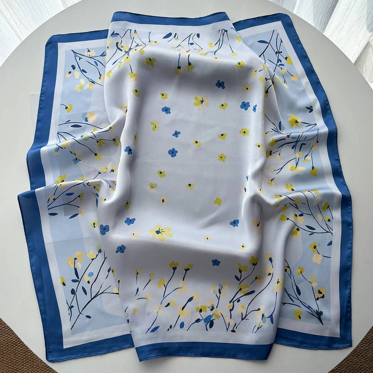 Elegant Floral Satin Square Scarf