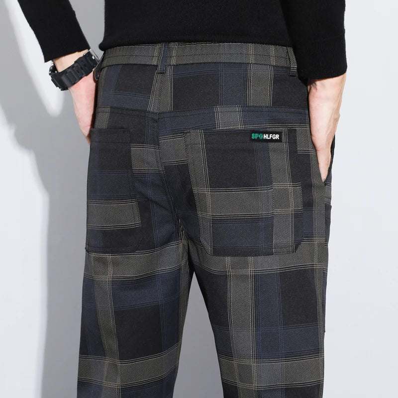Plaid Check Thick Slim Trousers