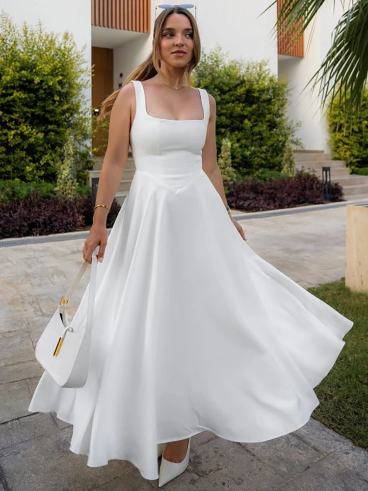 Square Collar Spaghetti Strap Maxi Dress
