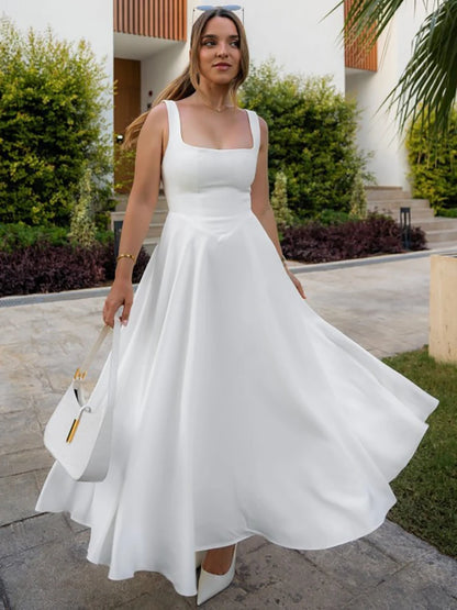 Square Collar Spaghetti Strap Maxi Dress