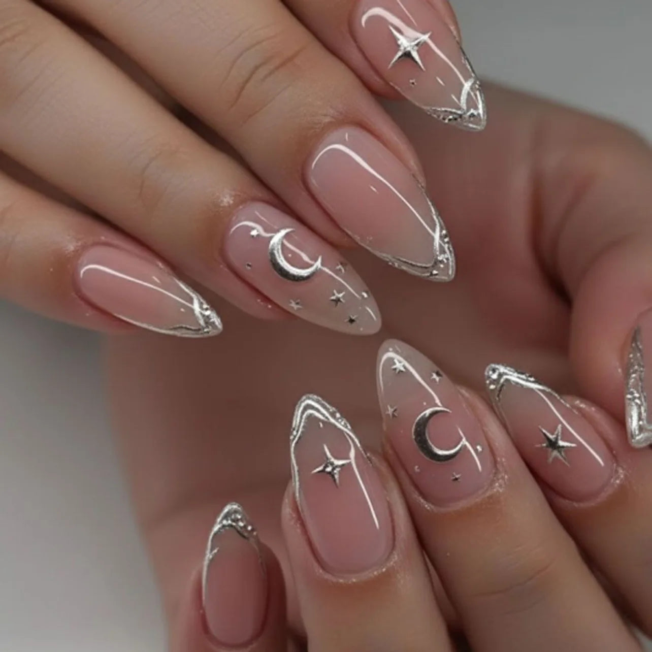 French Tip Fake Nails Almond