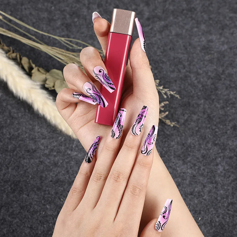 Gradient Wearing Fake Nails Long