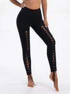 Hollow-Out Lace-Up Slim Shorts