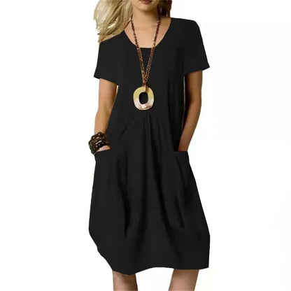 Casual Linen Blend Short Sleeve Dress