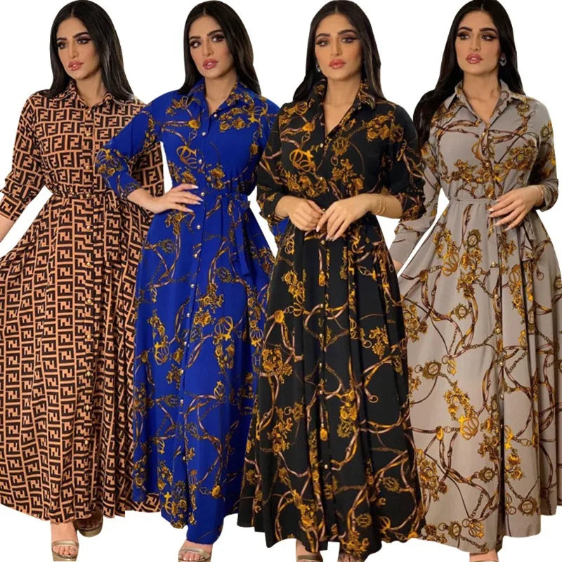 Digital Print Long Sleeve Maxi Dress