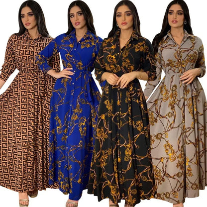 Digital Print Long Sleeve Maxi Dress