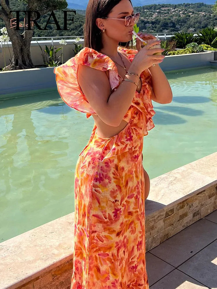 Summer Orange Ruffle Dress