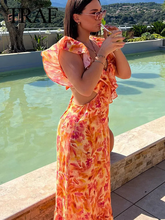 Summer Orange Ruffle Dress