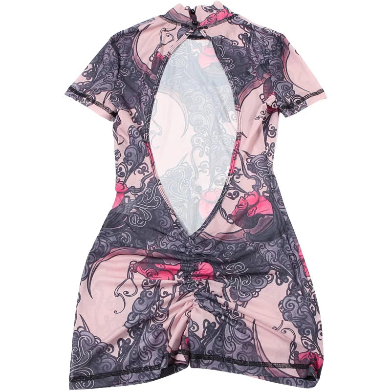 Sheer Mesh Backless Romper