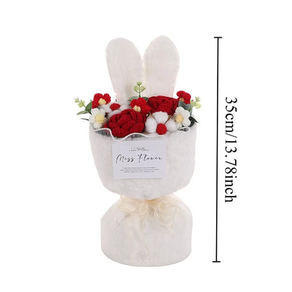 Handmade Knitted Rose Bouquet with Rabbit Ears