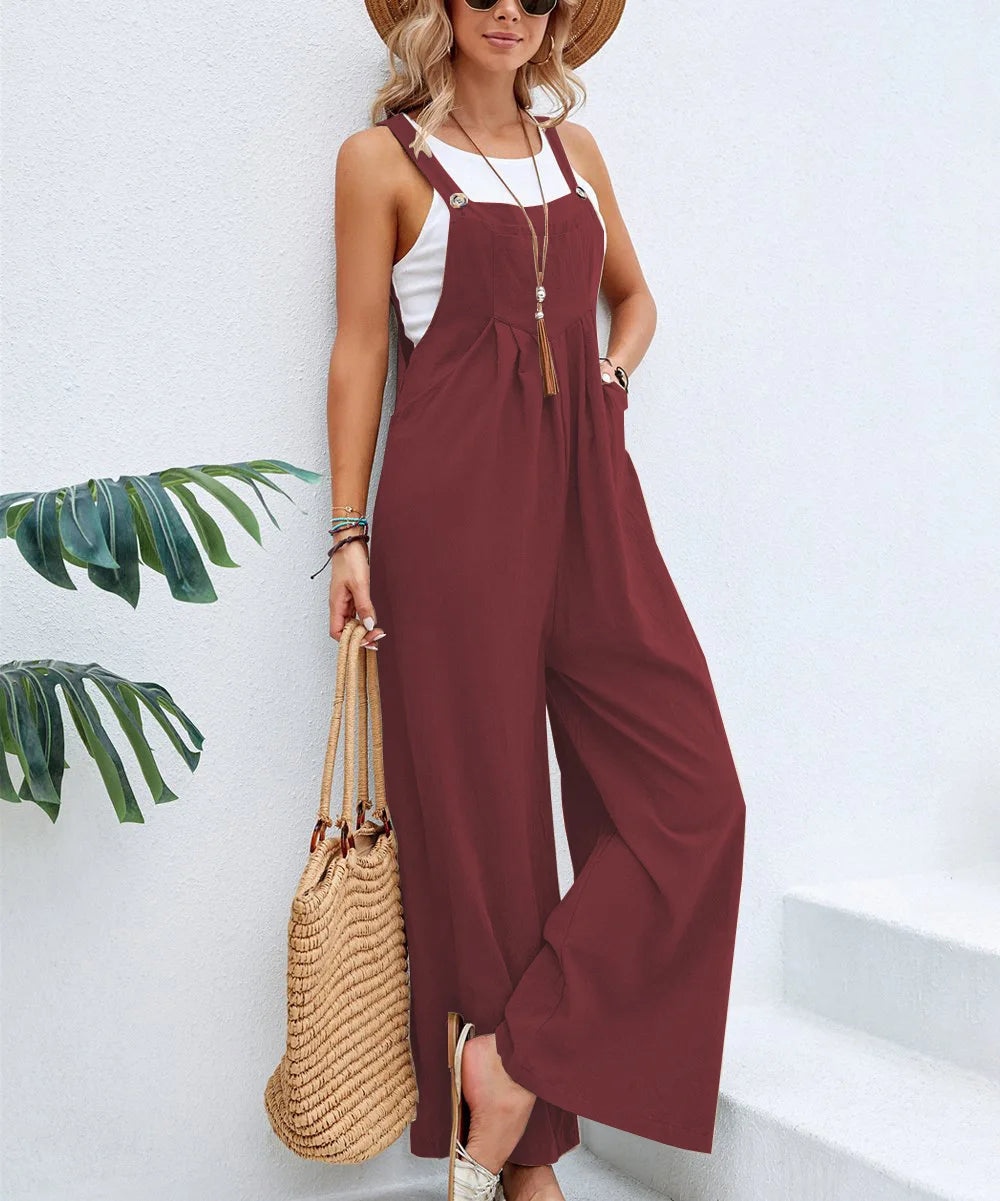 Casual Wide-Leg Cotton Linen Jumpsuit