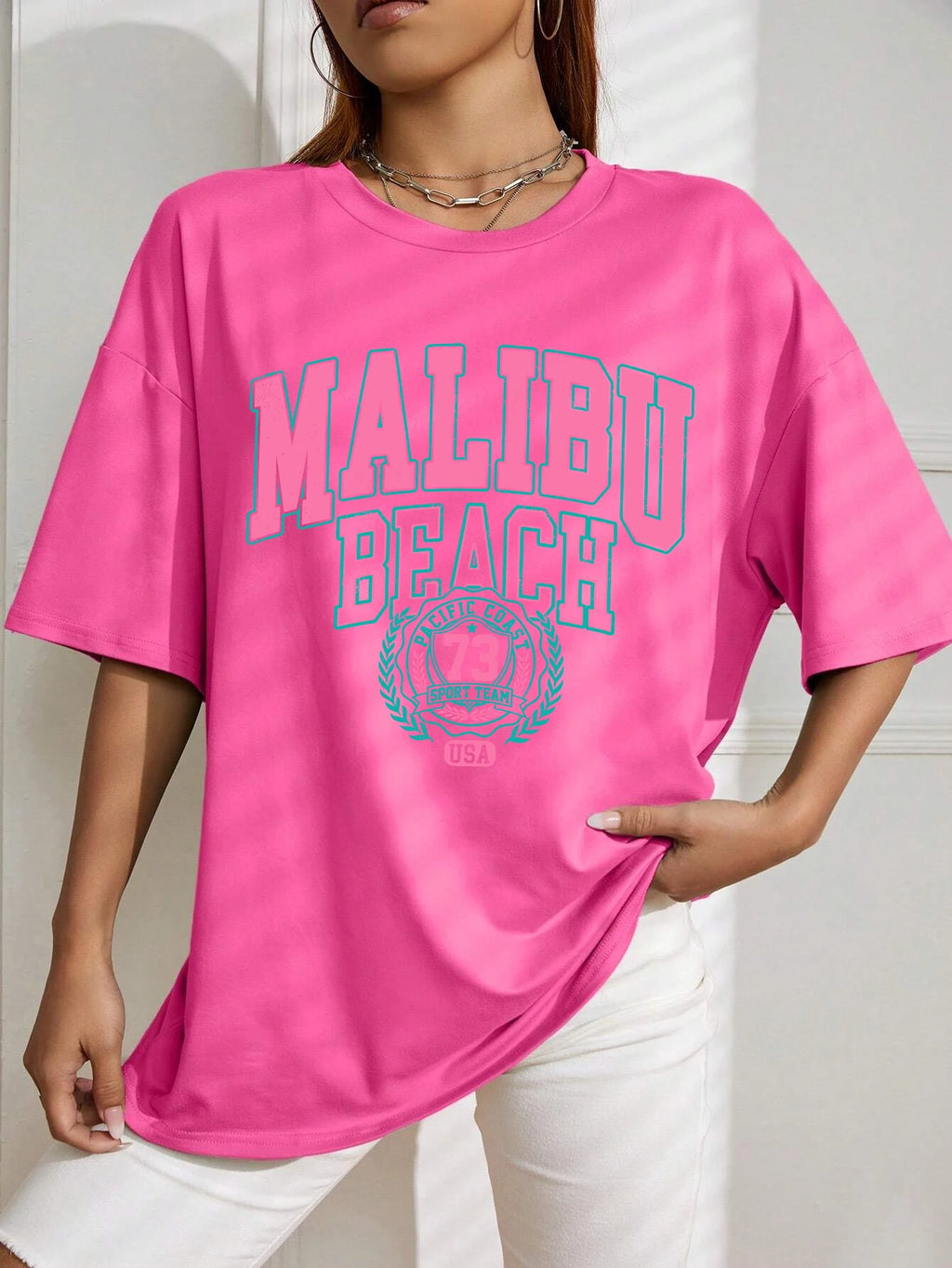 Malibu Beach Letter Print T-Shirt
