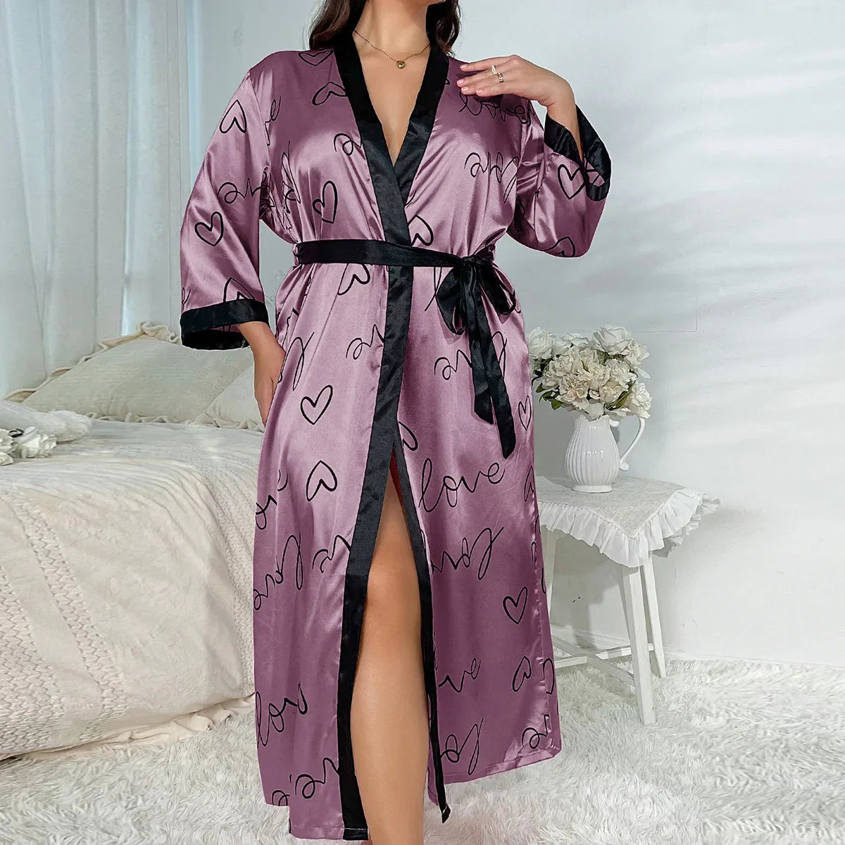 Plus Size Satin Bathrobe