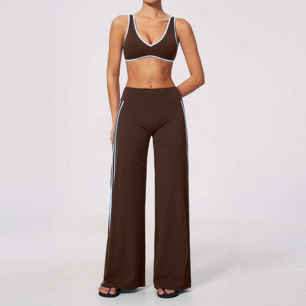 Nylon Striped Sleeveless True-To-Size Fit Two-Piece Yoga Set