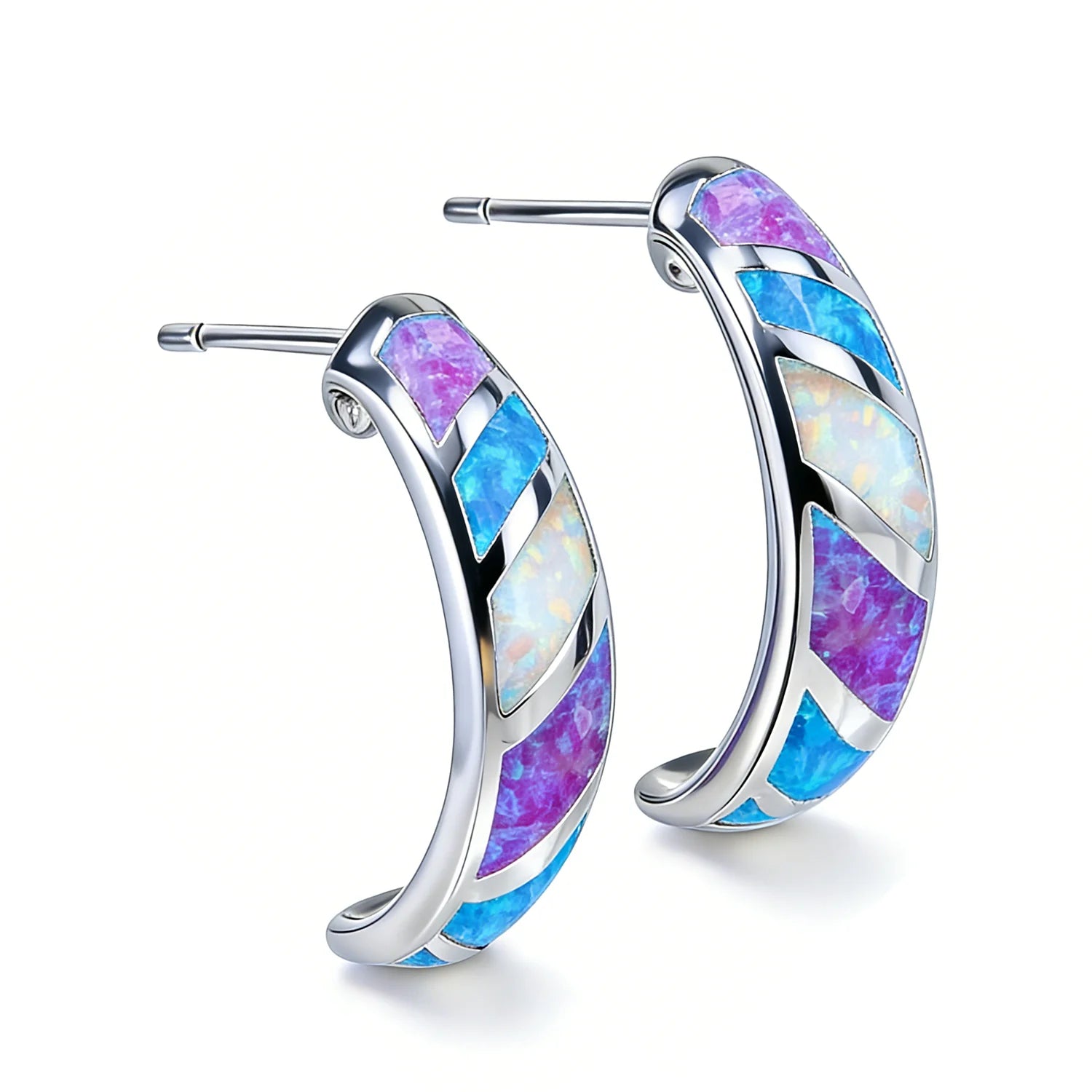 Blue Opal Geometric Drop Earrings
